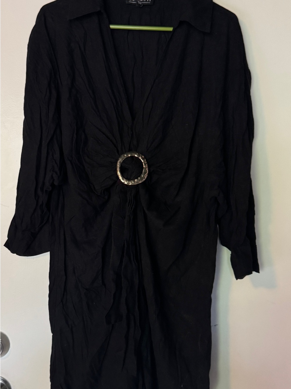 Eloquii Black Belted Linen Swim Coverup with Gold Ring Detail Size 18/20 - Picture 5 of 7